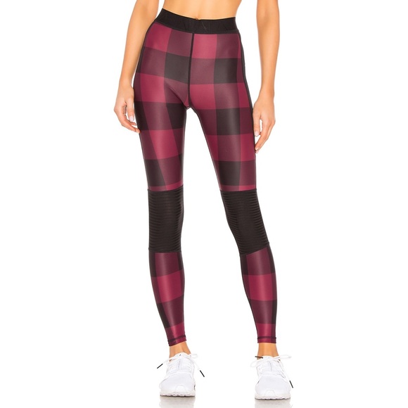 NWT ALALA High Waisted Legging Red Black Moto Buffalo Check Plaid XS Active New - Picture 1 of 6